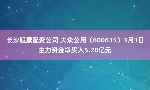 长沙股票配资公司 大众公用（600635）3月3日主力资金净买入5.20亿元